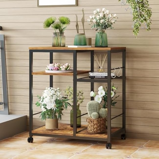 ZIWEI STAR Kitchen Microwave Cart, Microwave Stand, Small Kitchen cart, Bakers Rack Table Coffee Bar Cart with Wheels, Rolling Shelf for Office, Living Room, Balcony, Bedroom.-gg26WqtY