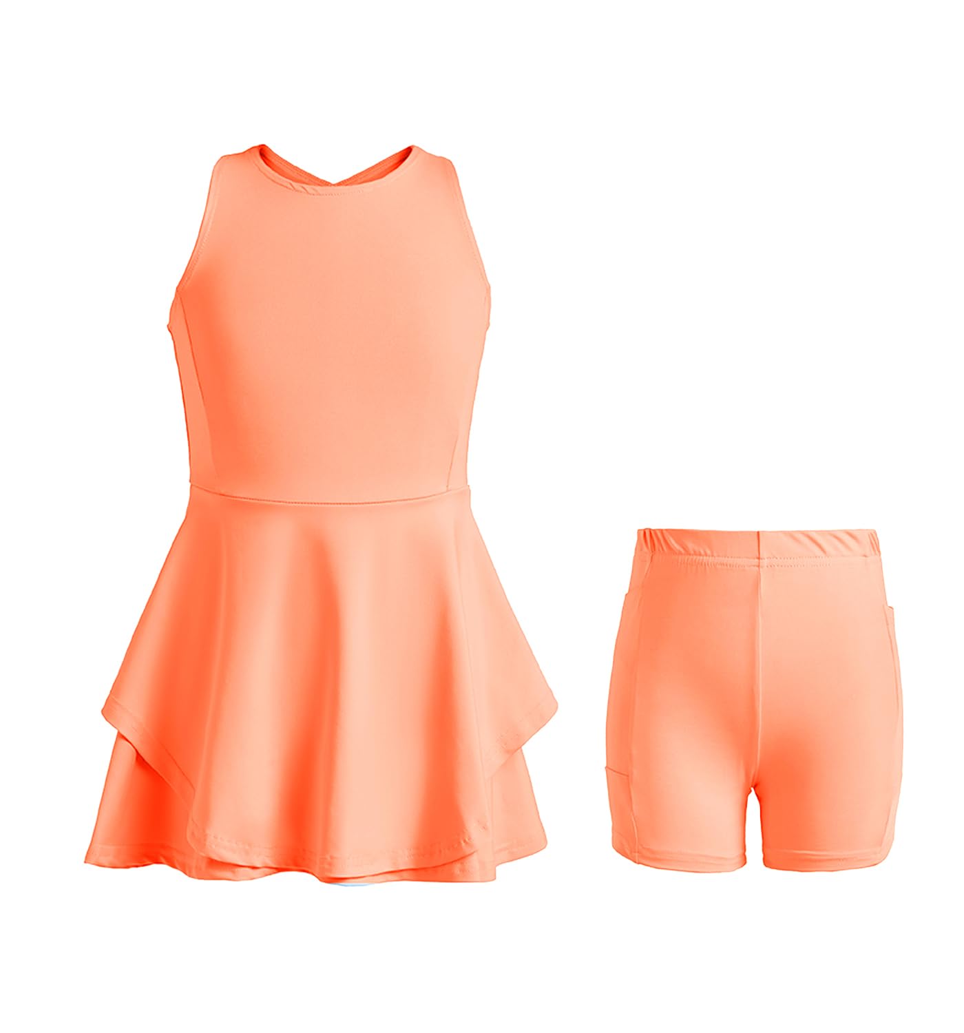 Vestido de tenis y golf para niñas y niñas, vestido sin mangas con pantalones cortos, bolsillos, conjuntos deportivos deportivos de 2 piezas