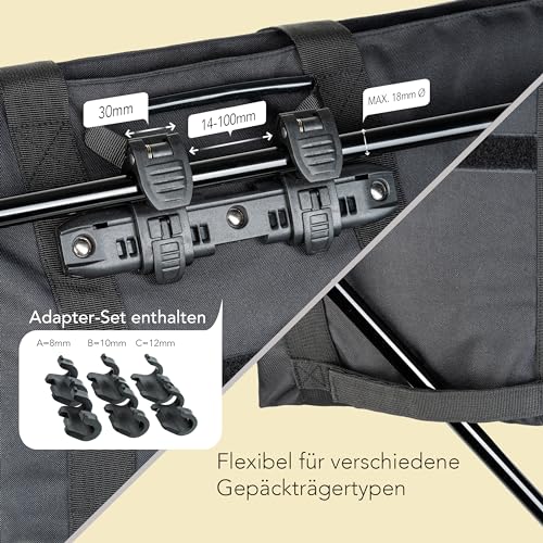 KHALISIA Fahrradtasche faltbar – Roll-Up Shopper – Einkaufstasche Fahrrad – mit Reißverschluss und viele Innenfächer – Fahrrad Gepäckträgertasche – für Uni, Reisen, Freizeit & Einkauf