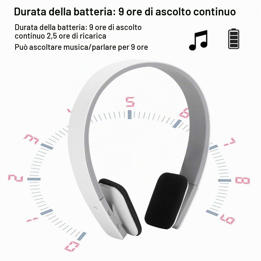 Goshyda Cuffie, Cuffie Vivavoce Ergonomiche Senza Fili Bluetooth Stereo con Bassi Potenti e Microfono, per Sport all'Aria Aperta Running Fitness(Bianca)