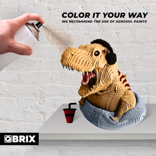 Image of QBRIX Dinosaur Gamer 3D Puzzle for Adults, DIY Craft Kit for Home Decor, 3D Model Kit for Teens 14+, Creative and Original Gift for Craftlovers, Cardboard Model Building Kit