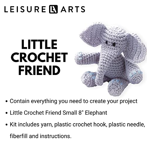 Leisure Arts Little Crochet Friend Animals Crochet Kit With Yarn, Learn To Crochet With This Easy Animal Crochet Kit For The Beginner, From Kids To Adults, Includes Instructions, 8" Amigurumi Elephant #TOP2