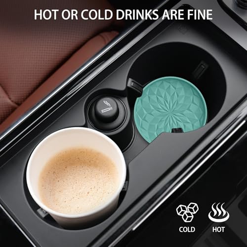 Image of ME.FAN Car Coasters for Cup Holders [4 Pack] - 2.75in Silicone Auto Mug Mats - Universal Non-Slip Recessed Car Interior Accessories Teal Blue