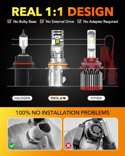 Image of OXILAM 9007 /HB5 LED Light Bulbs, Wireless HB5 Light Bulb, 1000% Ultra Bright 6500K Cool White, 1:1 Mini Size, CANbus Ready No Flicker, Pack of 2