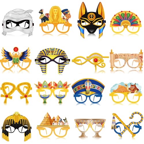 Pajean 32 Pcs Ancient Egyptian Decor Egypt Theme Eyeglasses Paper Glasses Frame Ancient Egypt Photo Booth Props Decorations Party Favors for Egyptian Birthday Party Supplies