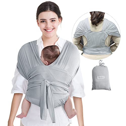 Baby Wrap Carrier,Adjustable Baby Carrier Newborn to Toddler Original Stretchy Infant Sling, Perfect for Newborn Babies and Children (Grey)