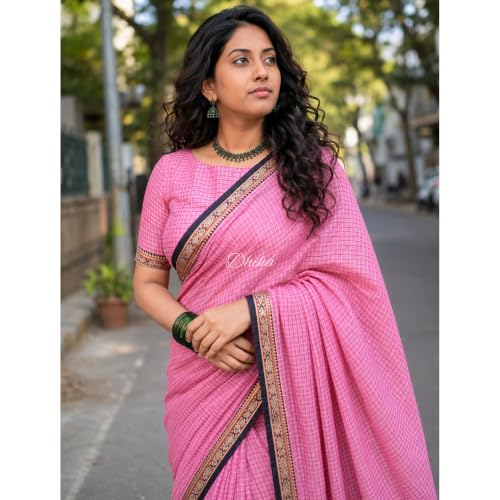 Image of Narayanpet Pure Cotton Avani Border Saree for Women with Running Blouse | Tassels | Traditional Woven Solid Design | Handloom Weave
