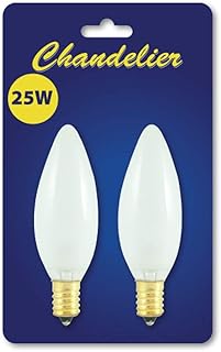 Bulbrite B25CTF 25-Watt 120V Incandescent Torpedo Chandelier Bulb, Frost, 2-Pack