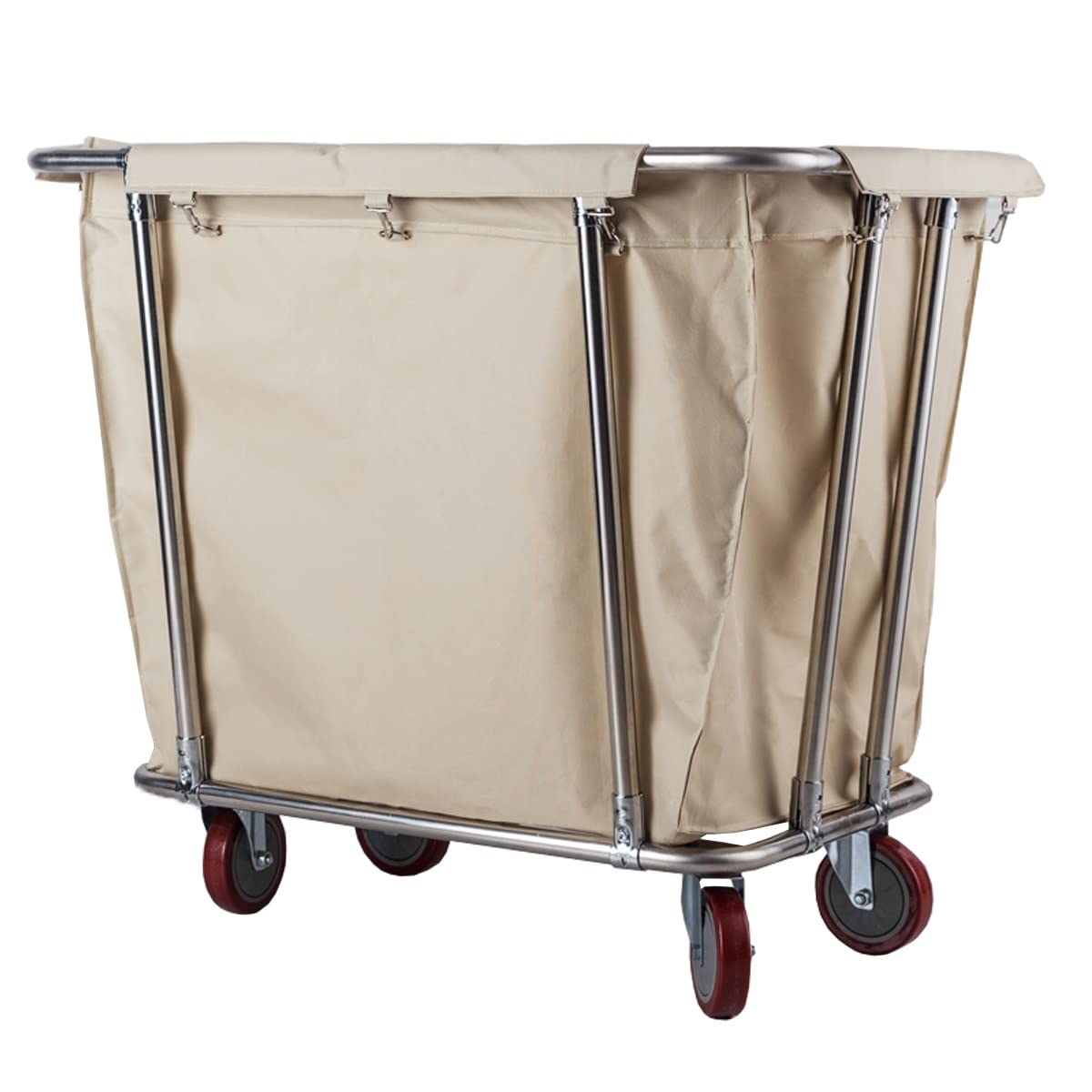 JYBNBBE Heavy Duty Rolling Laundry Cart with Wheels Commercial Stainless Steel Laundry Trolley 400L Large Capacity Basket Removable Bags for Easy Transport and nization,Beige-A