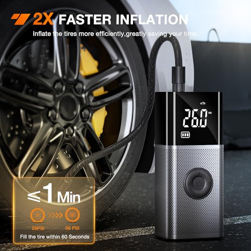 Image of Nilight Tire Inflator Portable Air Compressor Rechargeable 12VDC 150PSI Cordless Battery Cigarette Powered 2X Faster Inflation Pump w /Digital Pressure Gauge for Car Motorcycle Bike
