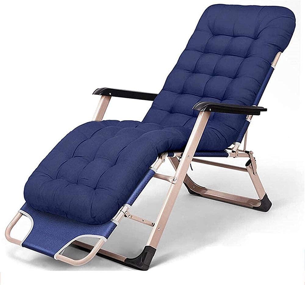 sdneNest Tumbona reclinable ajustable para jardín, plegable, marco de aluminio, colchón grueso de tres patas, almohada extraíble, color gris, azul B