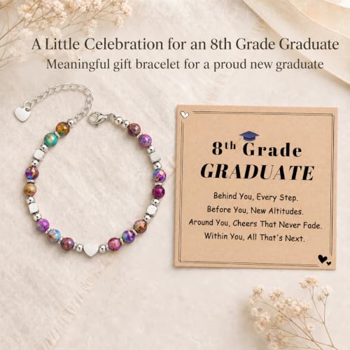 Image of Gifts for Women & Girl, Healing Natural Stone Beads Heart Bracelets with Quote Card, Back to School Valentines Mothers Day Graduation Christmas Birthday Gifts