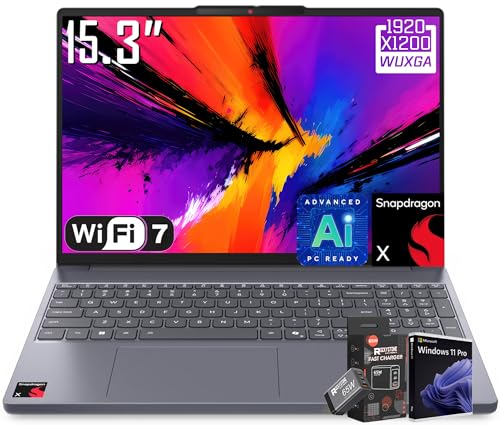 Image of Lenovo IdeaPad Slim 3X Copilot+ AI Laptop, 15.3" WUXGA 120Hz Display, 8-Core Snapdragon X, 16GB Memory, 512GB SSD, Integrated Qualcomm Adreno GPU, WiFi 7, Dolby Audio, Win11 PRO, w/Res 65W Charger