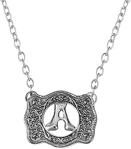 Belt Buckle Necklace Western Style Initial Letter Pendant Necklace, Decorative Belt Buckle Frame Design