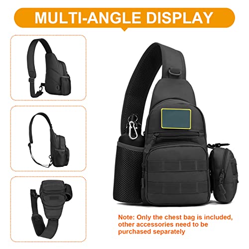 HUNTVP Taktisch Brusttasche Military Schultertasche Tactical Chest Sling Pack MOLLE Armee Crossbody Bag Militärisch Umhängetasche Mini Single Strap Rucksack für Reisen Wandern Camping,Typ-1 Schwarz