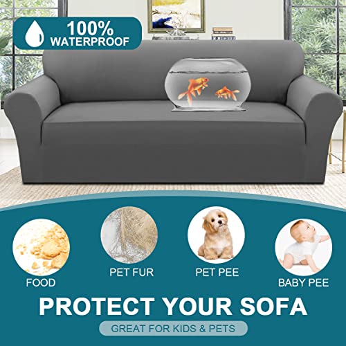 100% Waterproof Couch Covers Dual Waterproof Sofa Cover For Pets Stretch Sofa Slipcover For 3 Cushion Couch Washable Leakproof Sofa Protector Feature Thick Waterproof Fleece Fabric (Sofa, Grey) #TOP1