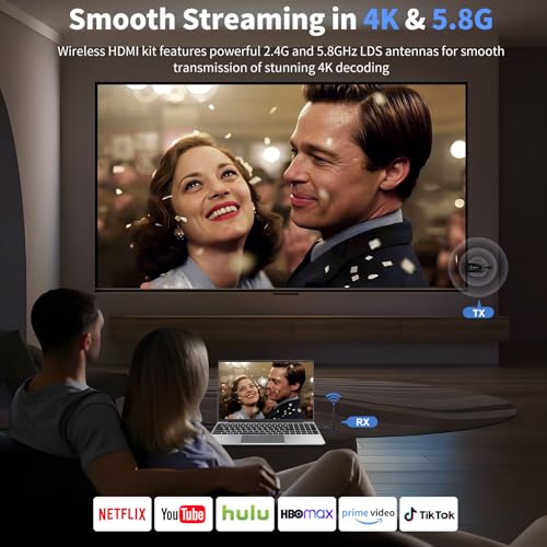 Image of 2026 Upgraded Wireless HDMI Transmitter and 4 receivers,Multi-TV Extender,5.8G / 2.4G,165FT /50M,Plug and Play,HDMI Wireless Splitter transfers of Videos from Laptops /Camera to Multiple TVs /Monitors