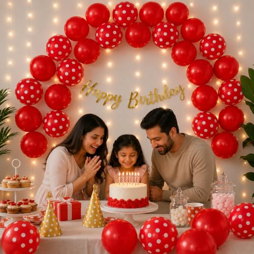 Image of Red Polka Dot Birthday Decoration Set of 32 Pcs