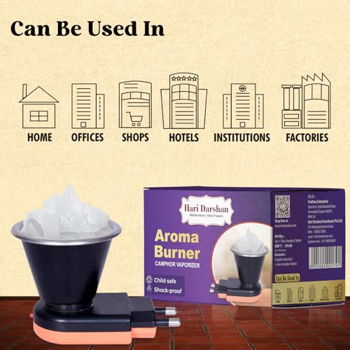Image of Hari Darshan Electric Aroma Burner with 50g Bhimseni Camphor | Kapoor Dani Camphor Diffuser for Home | Room Freshener | Oil Diffuser | Aromatherapy Vaporizer | Electric Fragrance Diffuser