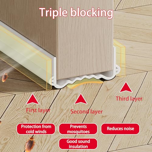 Veki 100cm Cutable Draught Excluder for Bottom of Doors PVC Double-Sided Draft Excluder for Doors Noise Blocker Door Draft Excluder - Image 3