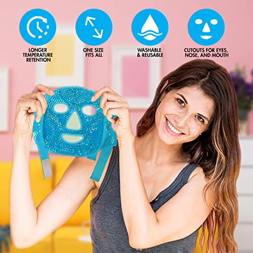Image of Perfect Remedy Face Ice Pack, Reusable Hot & Cold Ice Face Mask, Gel Compress for Helping with Puffy Eyes and aiding in Conditions of Swelling, Facial Spa Cooling Mask for Women and Men (Blue)