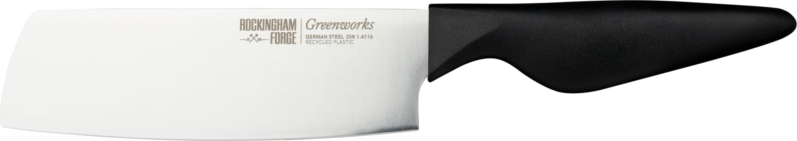 Rockingham Forge Greenworks Nakiri Knife 16cm Blade, Black Recycled Plastic, German Stainless Steel, Dishwasher Safe