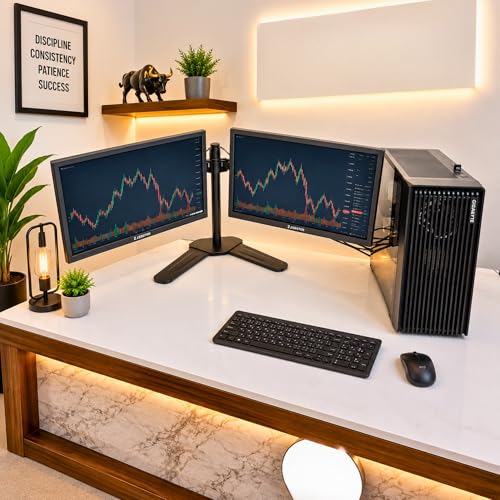 Image of CHIST 4 Display Trading PC | Xeon E5-2686 V4 | 16GB DDR4 RAM | 512GB NVMe SSD | GT 740 4GB 4 HDMI GPU | Windows 11 PRO (Dual Monitor 22 inch with Mount Stand)