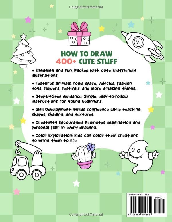 How to draw 400+ Cute Stuff: Fun Drawings of Animals, Food, Space, Fashion, Vehicles, Gifts, and More Exciting Things | Book for Kids (Cute Drawing Gifts for Kids) image 3