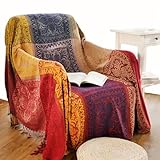 amorus Chenille Jacquard Tassels Bohemian Throw Blankets for Bed Couch Decorative Sofa Throw Blankets Soft Chair Cover - Colorful Tribal Pattern (M)