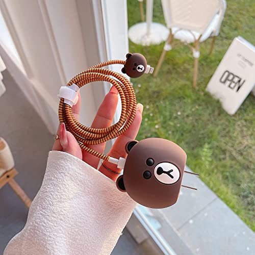 Image of Cartoon 3D Design Protective Case for 18W 20W iPhone 16 15 14 13 12 11 Pro Max Fast Charging Cable Adapter Charger, Cute Cartoon Lightning Data Cable Case for iPhone Charger (BROWN BEAR)