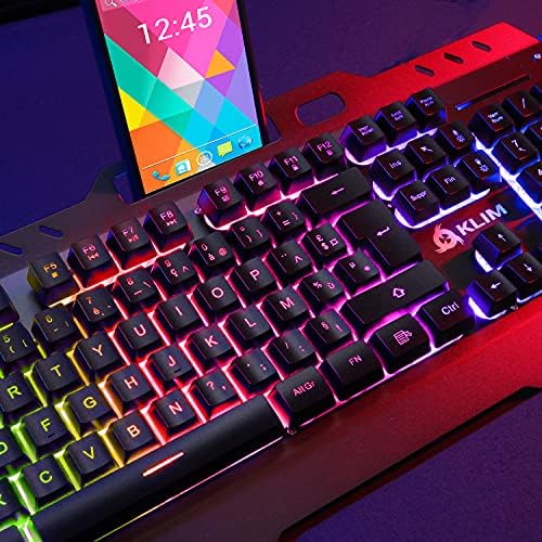 KLIM Lightning Wireless Keyboard UK + Metal Frame and Durable Keys + Semi-mechanical Keyboard for PC PS4 PS5 + 5-Year Warranty + Wireless Gaming Keyboard with Bright Rainbow Backlighting + NEW 2022
