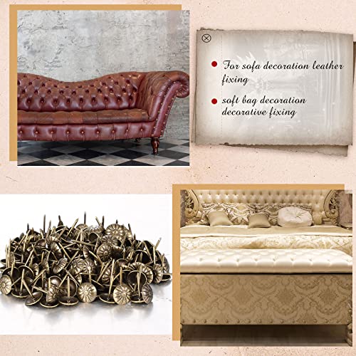 200 Pcs Upholstery Tacks For Decorative Furniture Upholstery Nails 7/16 Inch Vintage Head Diameter Brass Daisy Thumb Tack Push Pin Furniture Diy Decorative (Antique Brass) #TOP4