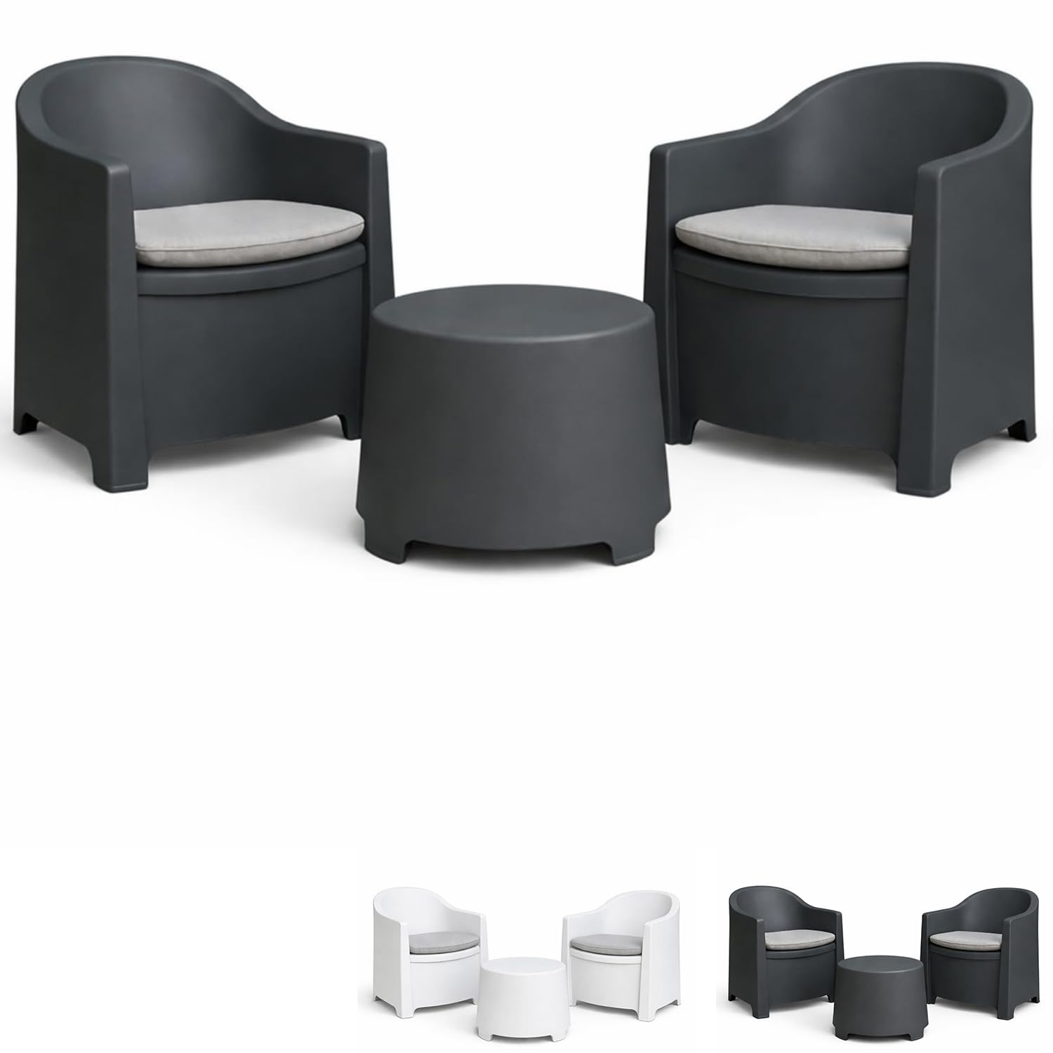 PALUPLUS Set Salottino da Giardino per 2 Persone, 2 Poltrone e 1 Tavolino, Cuscini, Antracite