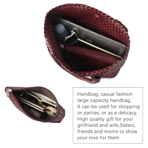 Image of Hand Woven Bag Tote BagS For Women Top Handle Shoulder Vegan Leather Large Travel Beach Hobo Handbag