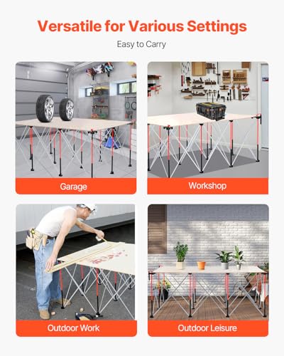 Image of VEVOR Portable Folding Workstand, 6.12 x 4.14 ft Collapsible Workbench, 4500 lbs Weight Capacity, No Assembly Foldable Work Stand with Storage Bag, Table Top NOT Included, for Garage Workshop Outdoor