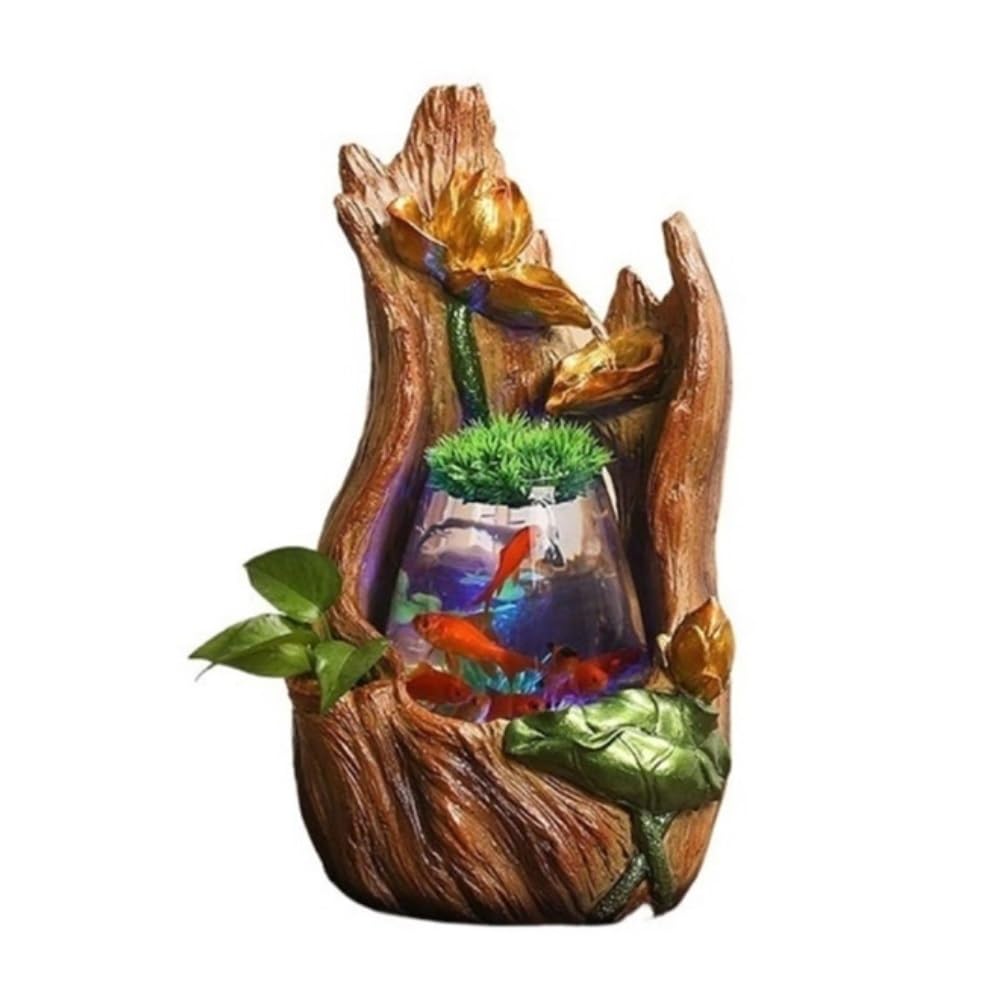 Petit aquarium bureau et fontaine d'intérieur avec ornements aquatiques