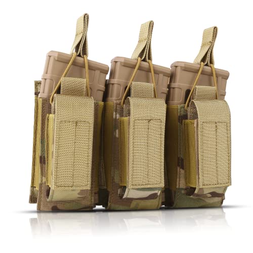 AIRSSON Molle Triple Mag Pouch: Open-Top Triple Magazine Pouch, Tactical Rifle Kangaroo Mag Pouch, Pistol Mag Pouch for M4 AK AR Glock HK Magazine 5.56 Mags