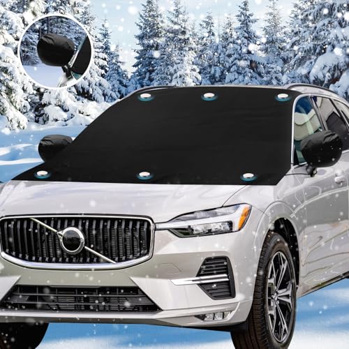 omitium Cubierta para parabrisas delantero del coche,cubierta de parabrisas con cubierta de espejo retrovisor para parabrisas de coche,fijación magnética,cubierta plegable contra nieve,polvo,210x122cm