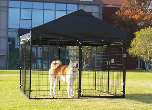 image for Petony Large Outdoor Dog Enclosure,Heavy Duty Dog Cage with Roof,Galva