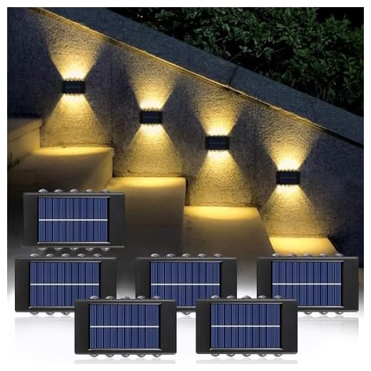 Anyingkai Aplique solar exterior,6 Piezas Luces Solares De Pared Para Exteriores,Aplique solar LED Luz de Pared Up & Down,Para Escaleras Terraza Patio Jardín, IP65 Impermeable