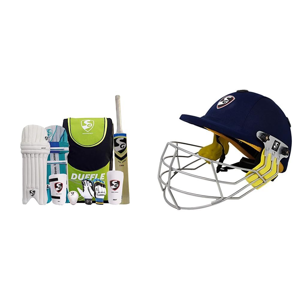 SG Summer Camp Kashmir Cricket Kit for All Ages, Green/Black - Size 3 & SG Smart Cricket Helmet (Multicolour, Extra Small Junior)