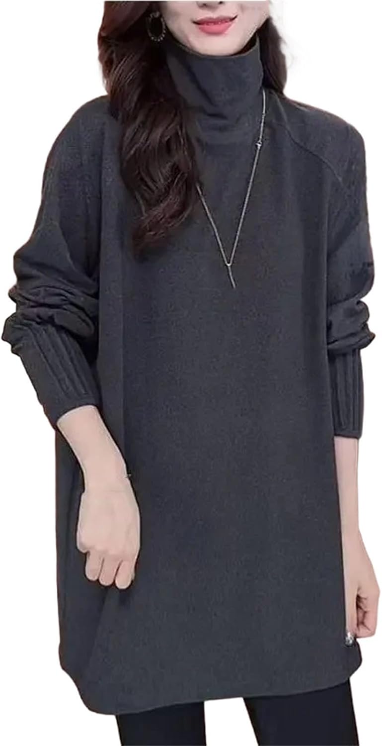 Women's High Collar Long Sleeve Thermal T-Shirt Mid-Length Base Shirt Winter Fashion Korean Warm Underwear Top