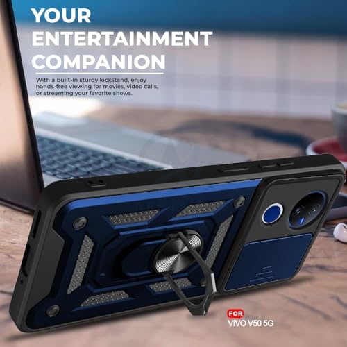 Image of Luxe Back Cover for Vivo T4R 5G / iQOO Z10R 5G / Vivo V50 5G / Vivo V50e 5G | D10 Tough Armor Case | Sliding Camera Shield | 360 Protection | Kickstand Ring Holder | Military-Grade Shockproof