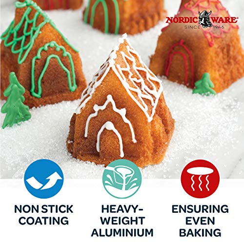 Nordic-Ware-Pine-Forest-Bundt-Pan-975-L-x-975-W-x-425-H-and-Cozy-Village-Gingerbread-House-121-diameter-Silver