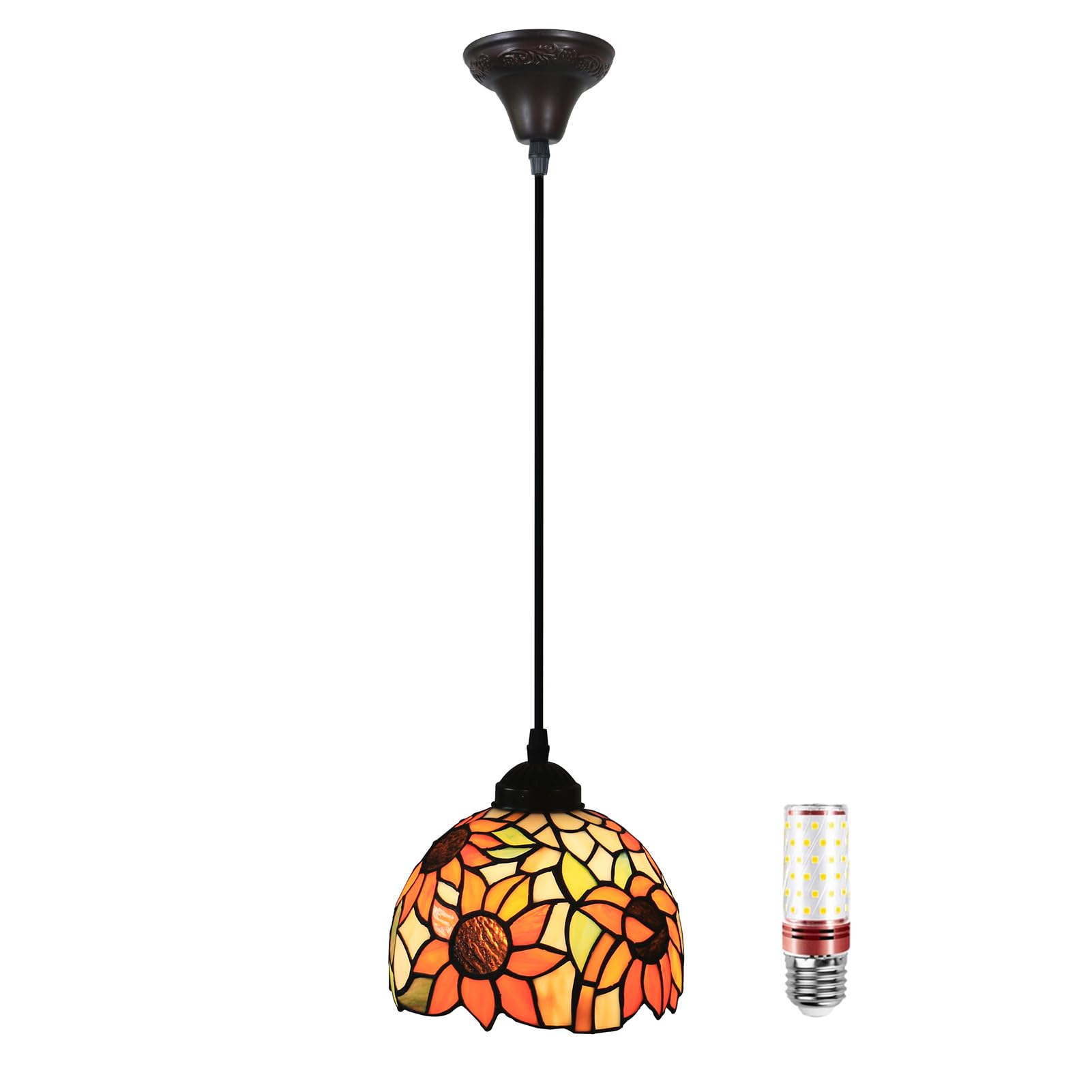 Uziqueif Pendant Light, Pendant Ceiling Light 8", Tiffany Style Hanging Ceiling Lights, Glass Lampshade, LED Kitchen Island Lights, vintage chandelier for Dining Room, Living Room, Height Adjustable,A โ image 1