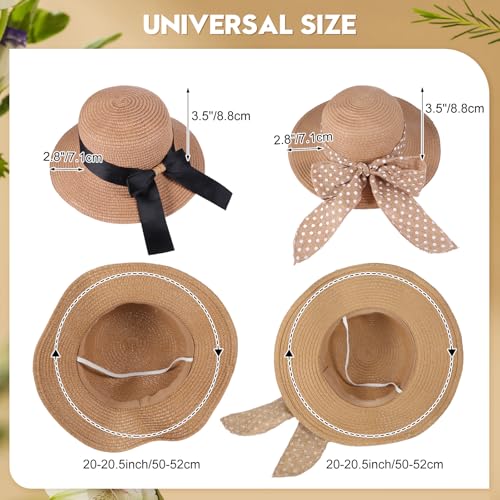 Leumoi 2 Pcs Girl Straw Hats Sun Hat Toddler Beach Hat with Bow Knot Kids Summer Straw Cap for Little Girl Kids 3 to 5 Years2