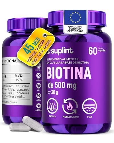Biotina 500 MG | Complexo de Beleza para Cabelo, Pele e Unhas | Suplemento para Crescimento Capilar | Vitaminas Sem Glúten | Desenvolvido na Holanda | Vitamina B para cabelo e unha | 60 Cápsulas