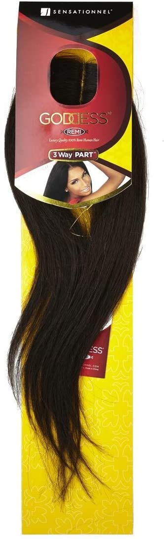 SENSATIONNEL 100% REMI HUMAN HAIR GODDESS REMI 3 WAY PART CLOSURE 14"-16"(Col 1, Jet Black)