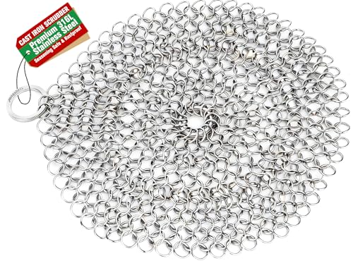 Image of AMAGABELI GARDEN & HOME 7 inchx7 inch Cast Iron Cleaner 316L Stainless Steel Chainmail Scrubber for Griddle Skillet Dutch Oven Wok Grills Stainless Steel Pot Cast Iron Pan