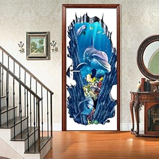 PSSR Autocollants de porte 3D Peintures murales de porte Pelage et bâton Autocollants animaux des fonds marinsCarreaux de miroir Décoration murale 85x215cm